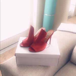 Red faux suede mule stiletto